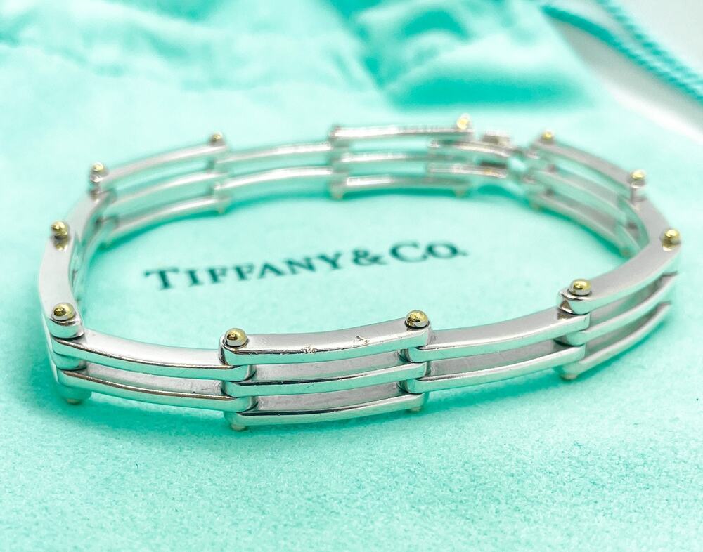 Tiffany & Co. Vintage Gate Link Bracelet Sterling Silver 18K Gold 8" (READ)